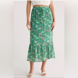 Nanette Lepore Printed Flounce Midi Skirt Size Large NWT